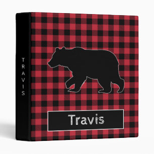 Black Bear Buffalo Plaid Rustic Checkered Pattern 3 Ring Binder