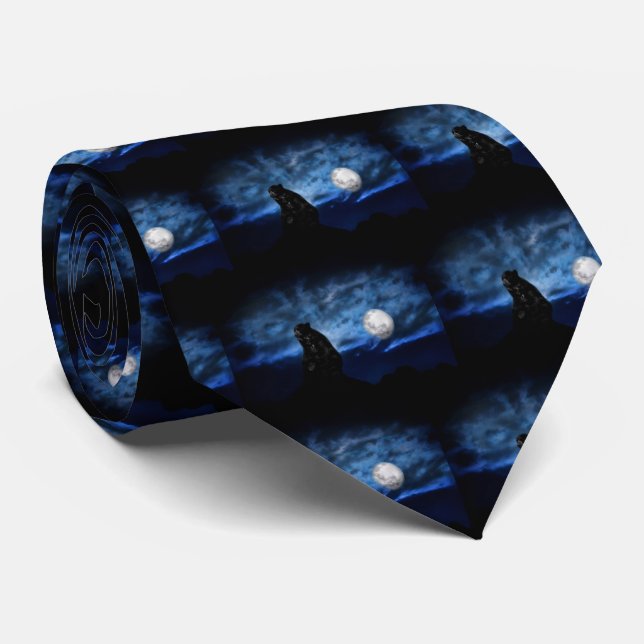 Black bear by moonlight neck tie (Rolled)