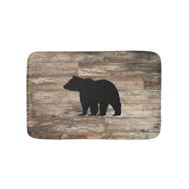 Black Bear Cabin Rustic Wood Bath Mat (Front)