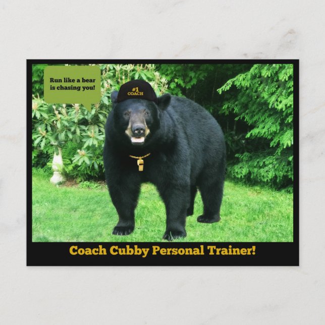 Black Bear - "Coach Cubby Personal Trainer!" Postcard (Front)