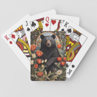 Black Bear Colorful Tulip Flowers Playing Cards