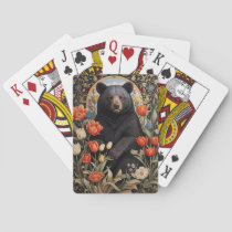 Black Bear Colorful Tulip Flowers Poker Cards