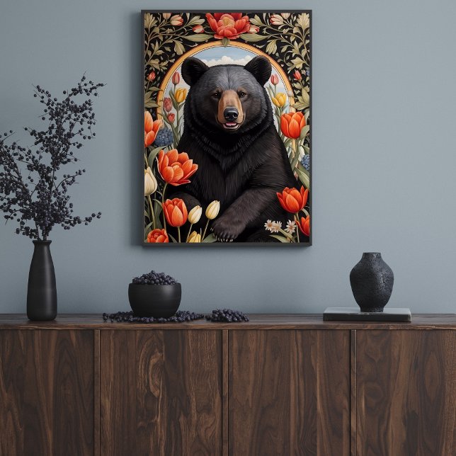 Black Bear Colorful Tulip Flowers Poster (Creator Uploaded)