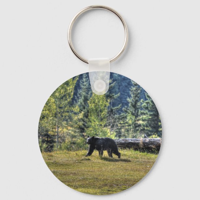 Black Bear Crossing A Ranch Pasture Keychain (Front)
