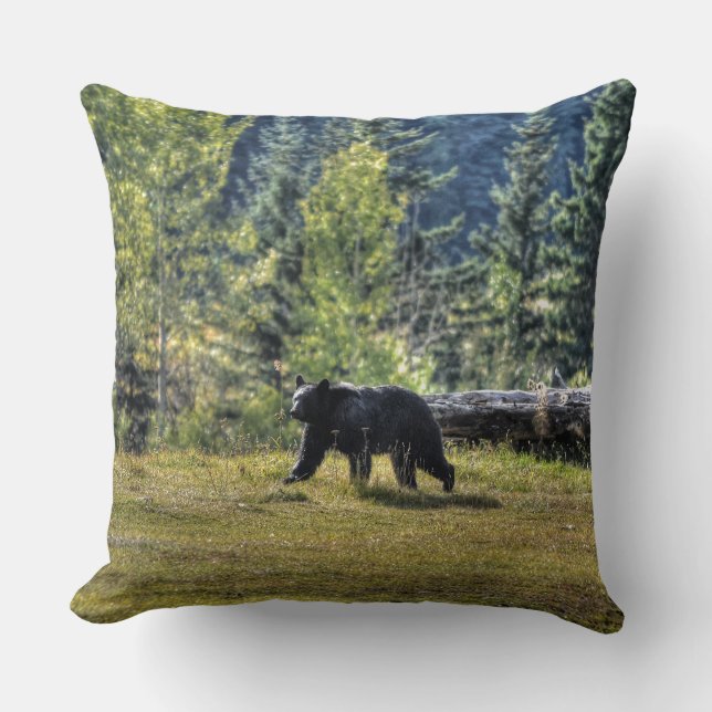 Black Bear Crossing A Ranch Pasture Throw Pillow (Front)