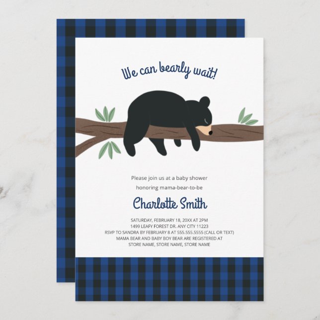 Black Bear Cub baby shower invitation (Front/Back)