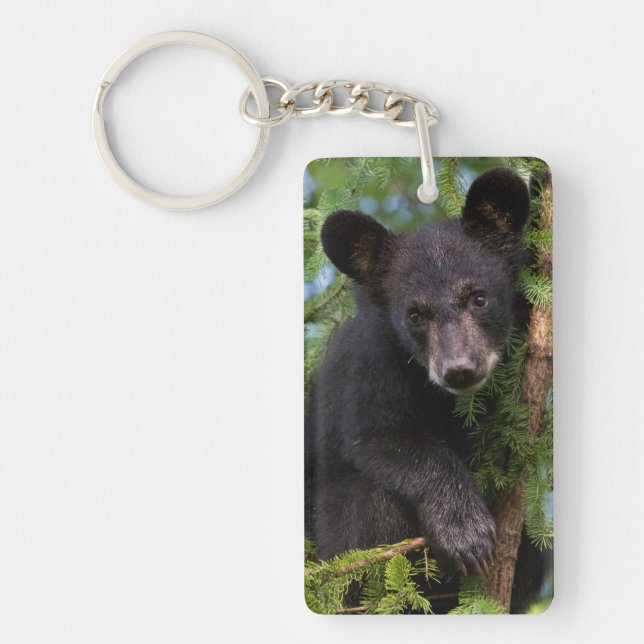 Black Bear Cub Playing in Trees Keychain (Front)