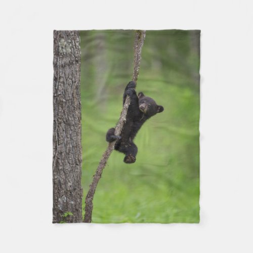 Black Bear Cub playing on Tree Limb Fleece Blanket