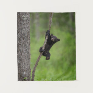Black Bear Cub playing on Tree Limb Tapestry
