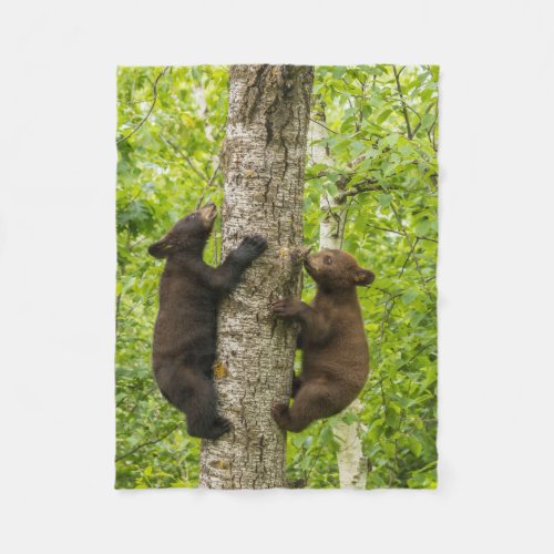 Black Bear Cubs Climbing Tree Fleece Blanket