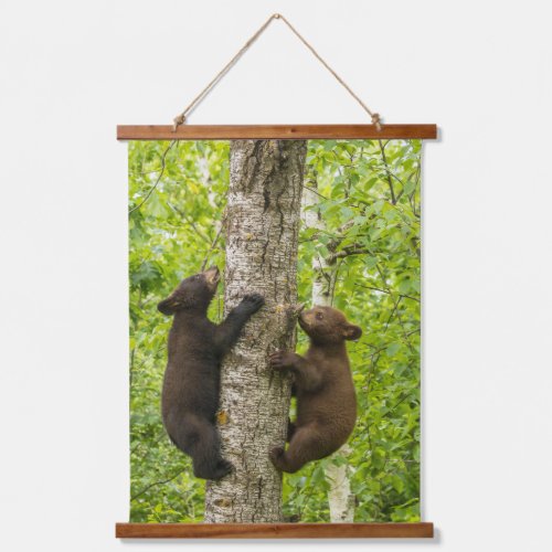 Black Bear Cubs Climbing Tree Hanging Tapestry