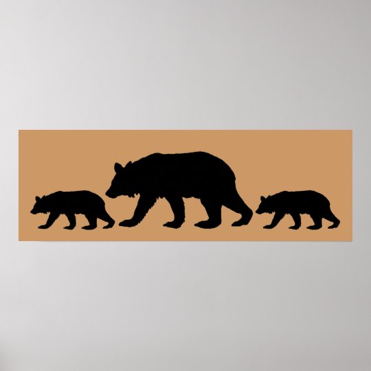 Black Bear & Cubs Silhouette Poster