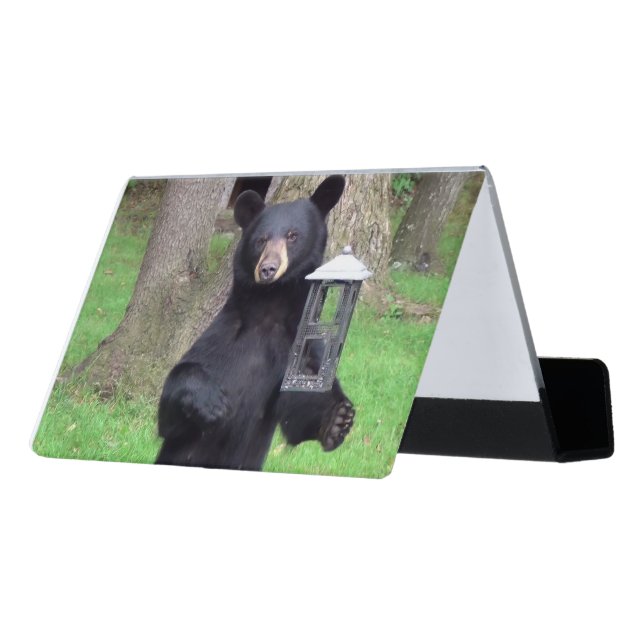 Black Bear Desk Business Card Holder (Angled Back)