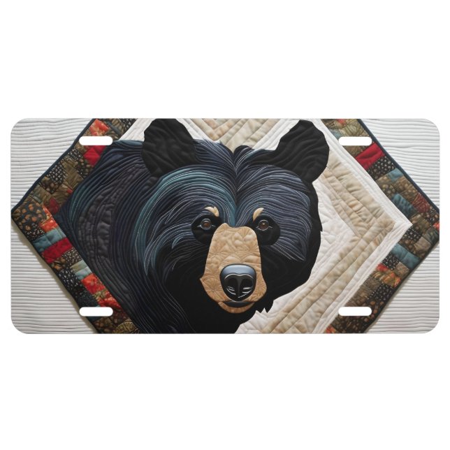 BLACK BEAR DIAMOND ART QUILT STYLE DESIGN LICENSE PLATE (Front)
