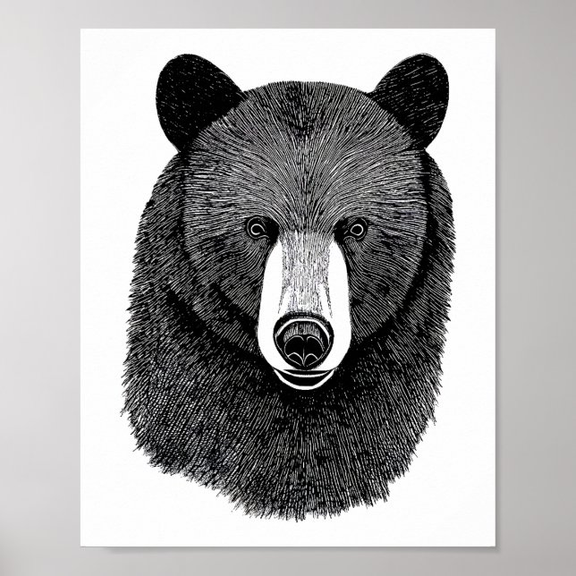 Black Bear Face original Animal art drawing Poster (Front)