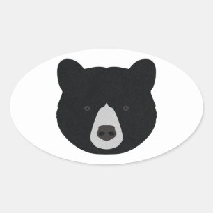 Black Bear Face Oval Sticker