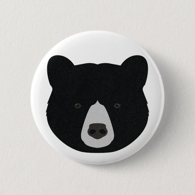 Black Bear Face Pinback Button (Front)