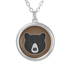 Black Bear Face Silver Plated Necklace