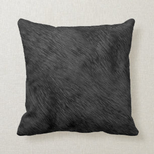 Black bear faux fur pattern throw pillow