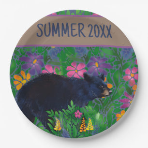 Black Bear Floral Paper Plates