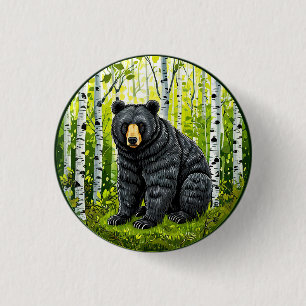 🐻 Black Bear Forest Glow ❄️ Birch Woodland Nature Button