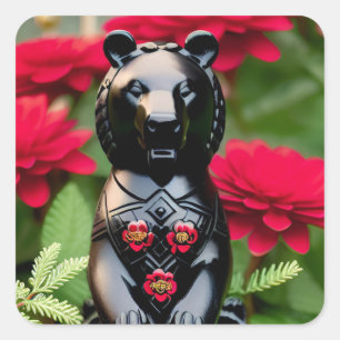 Black bear game player square sticker