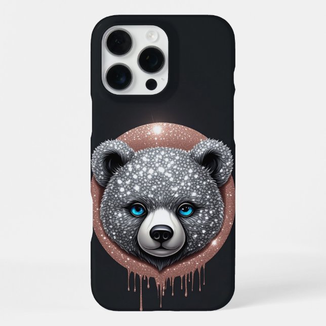 Black Bear Geometric Portrait Copper Ring iPhone Case (Back)