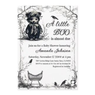 Black Bear Halloween Theme Little Boo Baby Shower  Invitation