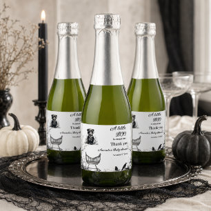Black Bear Halloween Theme Little Boo Baby Shower Sparkling Wine Label
