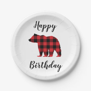 Black Bear Happy Birthday Camper Paper Plates