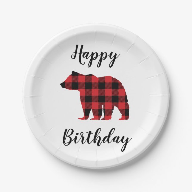 Black Bear Happy Birthday Camper Paper Plates (Front)