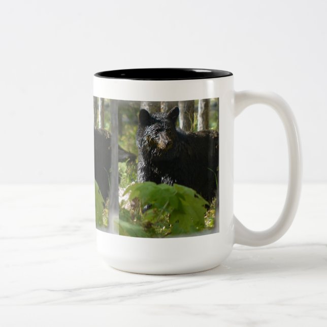 Black Bear Hiding in Forest Wildlife Photo Two-Tone Coffee Mug (Right)