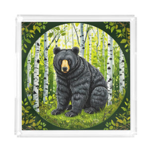 Black Bear in a Birch Forest Acrylic Tray