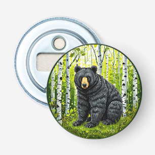 Black Bear in a Birch Forest Bottle Opener