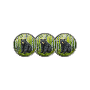 Black Bear in a Birch Forest Golf Ball Marker