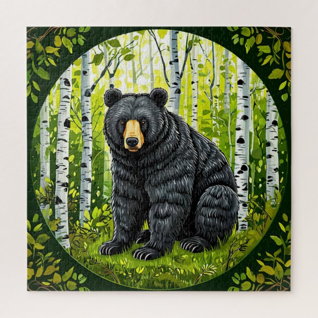 Black Bear in a Birch Forest Jigsaw Puzzle (Vertical)