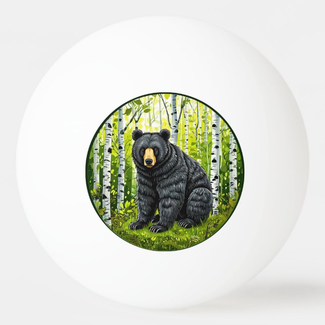 Black Bear in a Birch Forest Ping Pong Ball (Front)