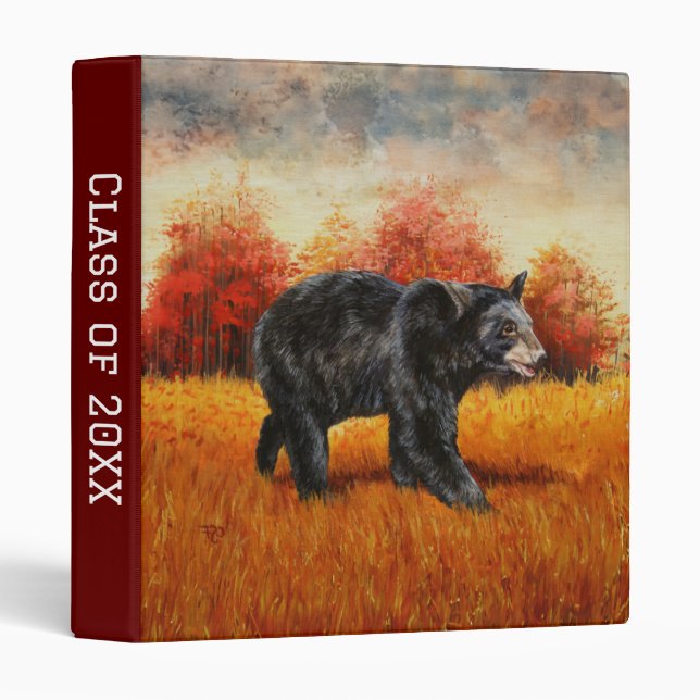 Black Bear in Autumn Forest 3 Ring Binder (Front/Spine)