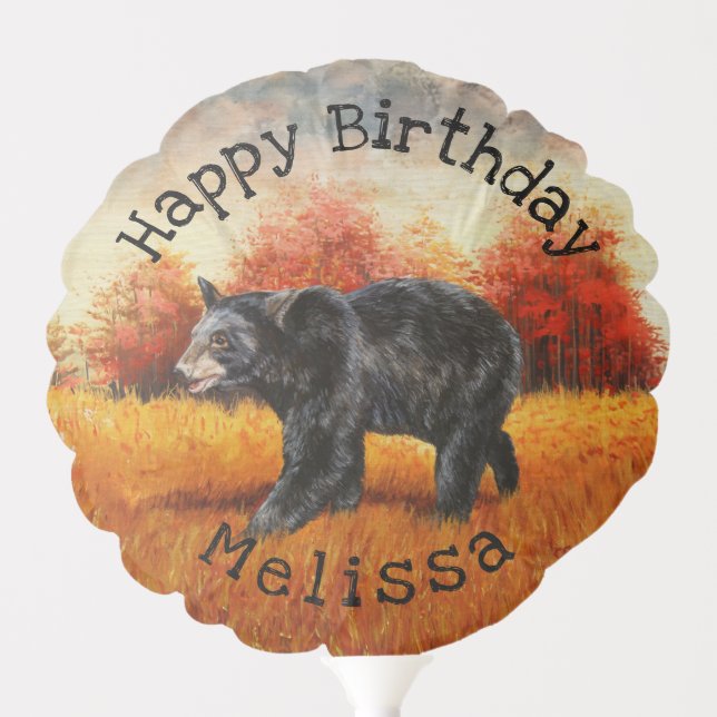 Black Bear in Autumn Forest Balloon (Front)