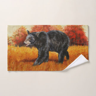 Black Bear in Autumn Forest Bath Towel Set