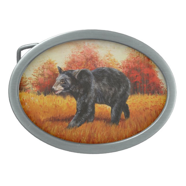 Black Bear in Autumn Forest Belt Buckle (Front)