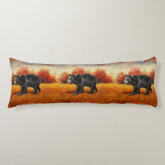 Black Bear in Autumn Forest Body Pillow