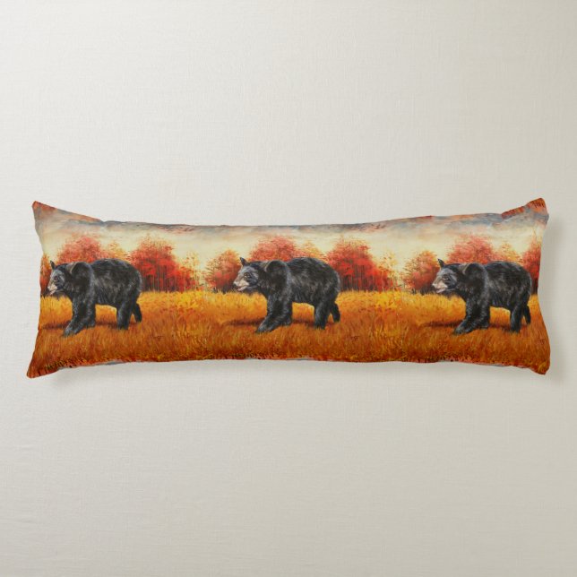 Black Bear in Autumn Forest Body Pillow (Front)