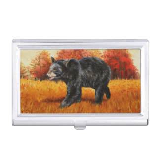 Black Bear in Autumn Forest Business Card Case
