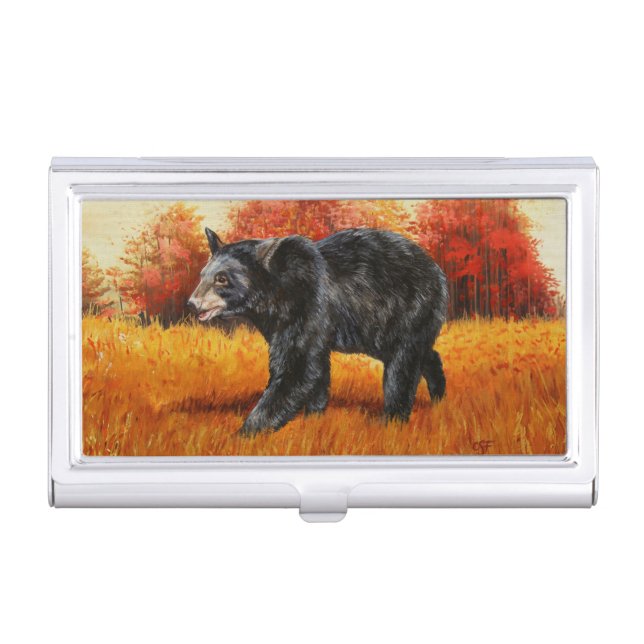 Black Bear in Autumn Forest Business Card Case (Front)