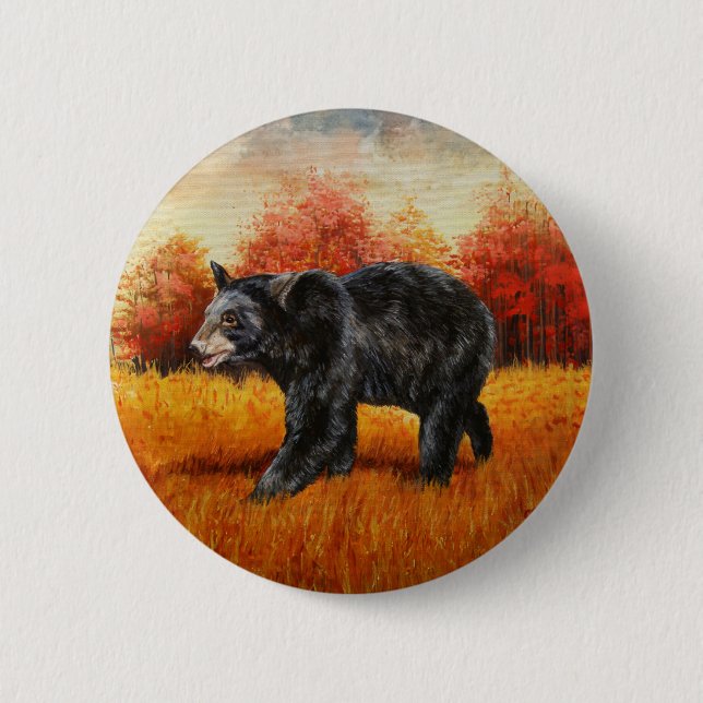 Black Bear in Autumn Forest Button (Front)