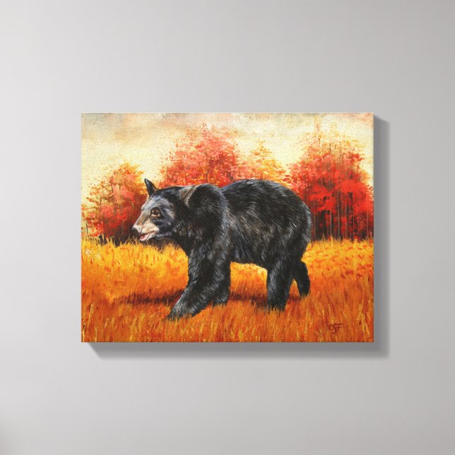 Black Bear in Autumn Forest Canvas Print (Front)