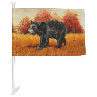 Black Bear in Autumn Forest Car Flag