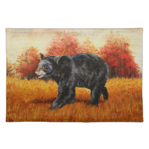 Black Bear in Autumn Forest Cloth Placemat