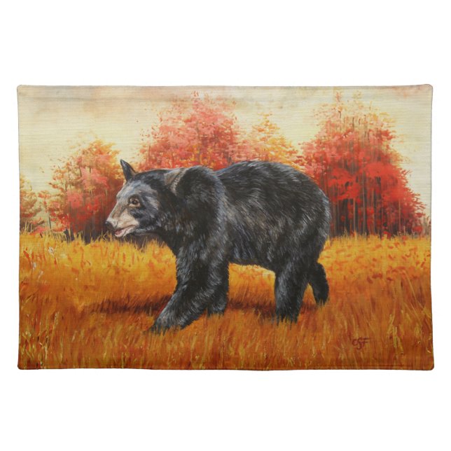 Black Bear in Autumn Forest Cloth Placemat (Front)